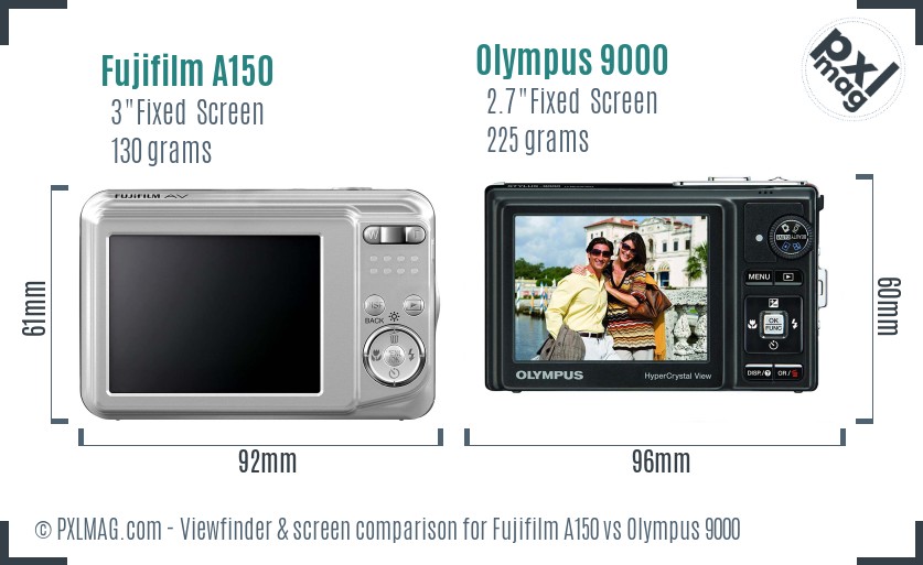 Fujifilm A150 vs Olympus 9000 Screen and Viewfinder comparison