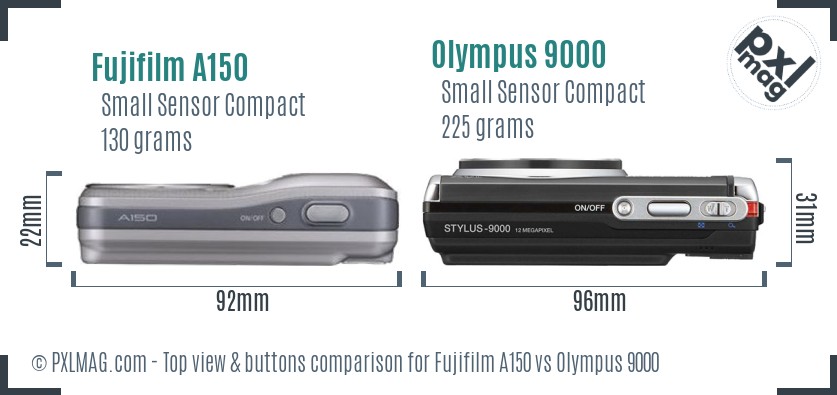 Fujifilm A150 vs Olympus 9000 top view buttons comparison