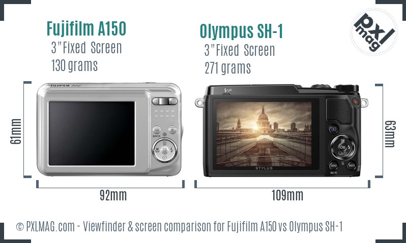 Fujifilm A150 vs Olympus SH-1 Screen and Viewfinder comparison