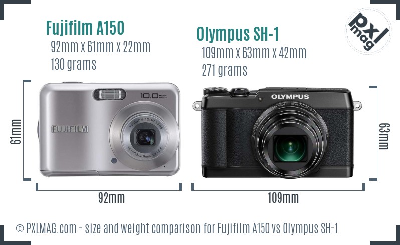 Fujifilm A150 vs Olympus SH-1 size comparison