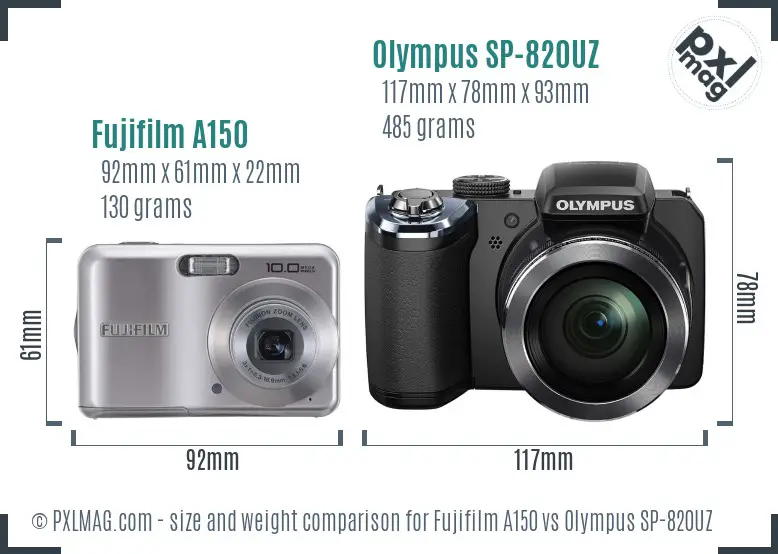 Fujifilm A150 vs Olympus SP-820UZ size comparison