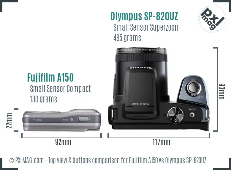 Fujifilm A150 vs Olympus SP-820UZ top view buttons comparison