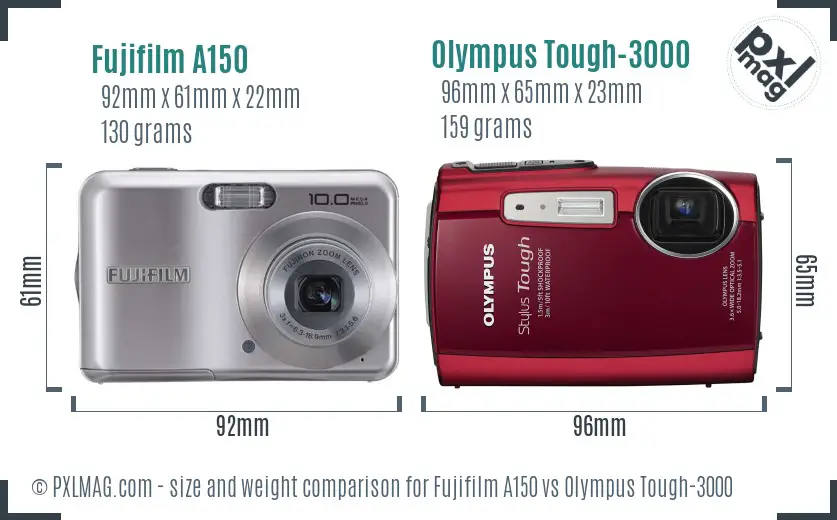 Fujifilm A150 vs Olympus Tough-3000 size comparison