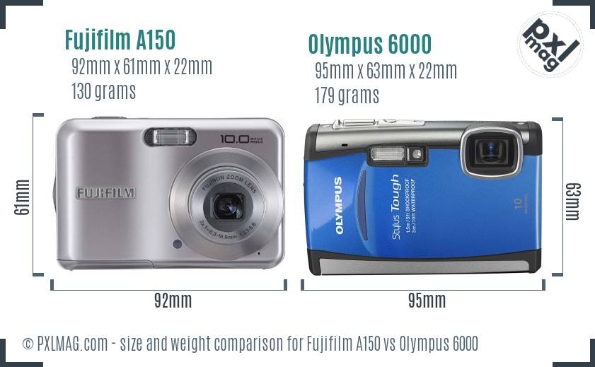 Fujifilm A150 vs Olympus 6000 size comparison