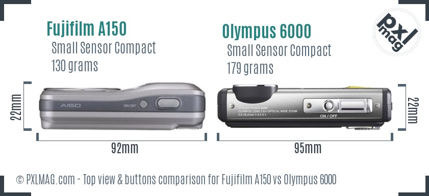 Fujifilm A150 vs Olympus 6000 top view buttons comparison