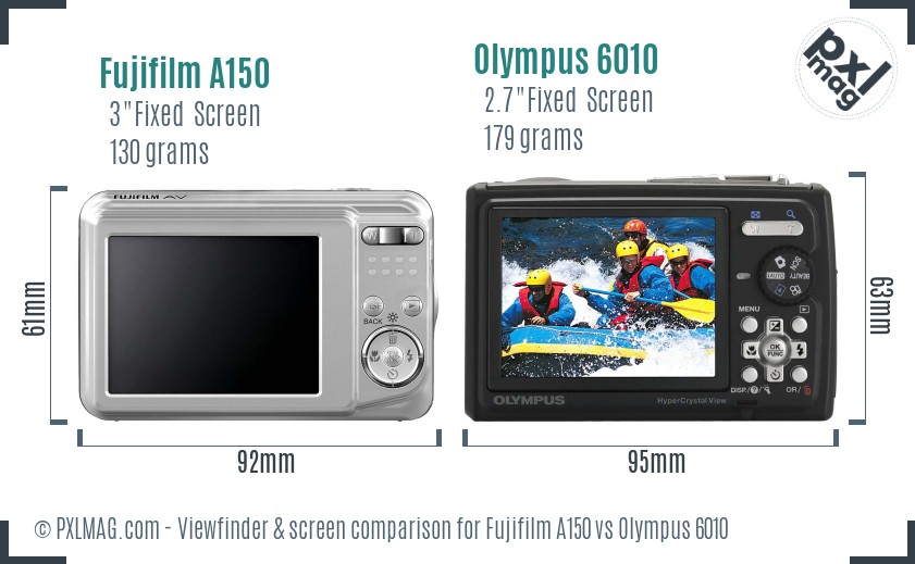 Fujifilm A150 vs Olympus 6010 Screen and Viewfinder comparison