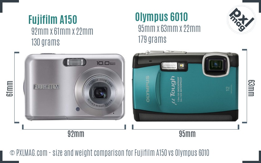 Fujifilm A150 vs Olympus 6010 size comparison