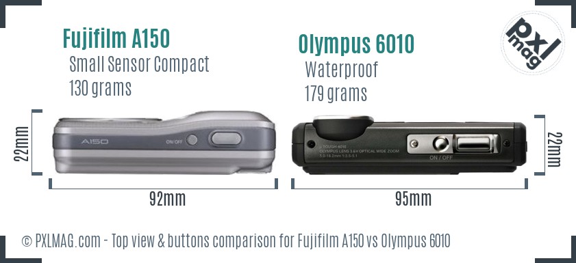 Fujifilm A150 vs Olympus 6010 top view buttons comparison