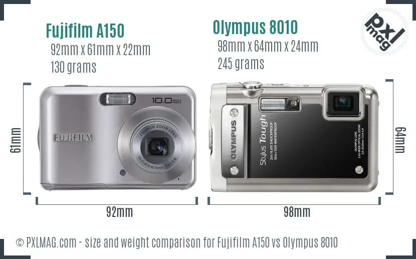 Fujifilm A150 vs Olympus 8010 size comparison