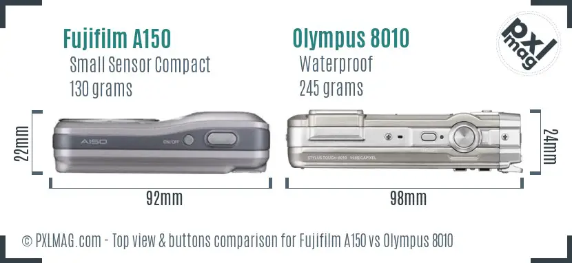 Fujifilm A150 vs Olympus 8010 top view buttons comparison