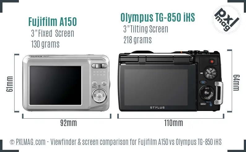 Fujifilm A150 vs Olympus TG-850 iHS Screen and Viewfinder comparison