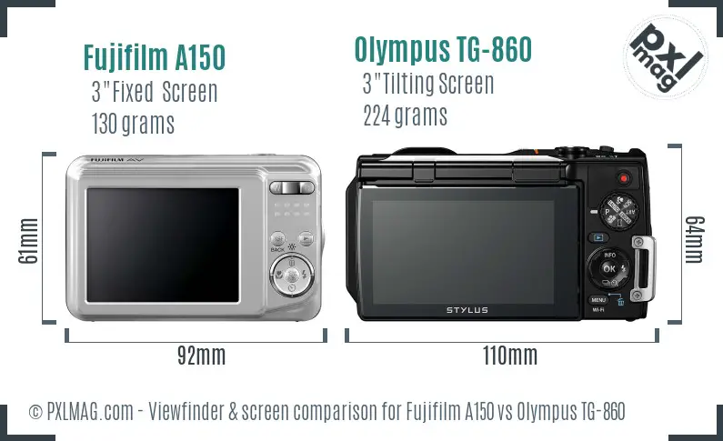 Fujifilm A150 vs Olympus TG-860 Screen and Viewfinder comparison