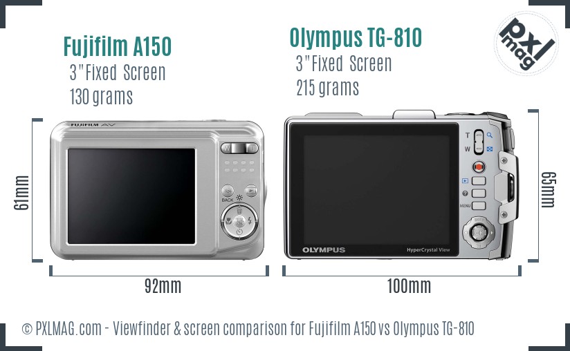 Fujifilm A150 vs Olympus TG-810 Screen and Viewfinder comparison