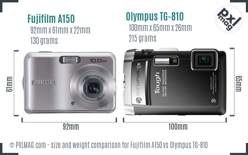 Fujifilm A150 vs Olympus TG-810 size comparison Fujifilm A150 vs Olympus TG-810 size comparison