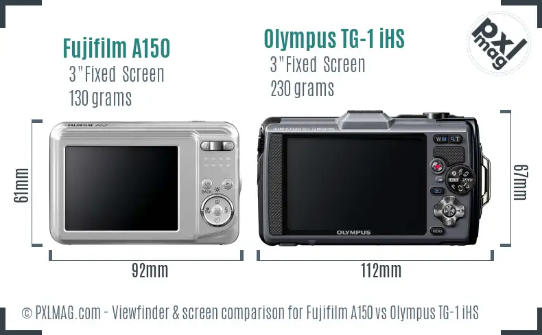 Fujifilm A150 vs Olympus TG-1 iHS Screen and Viewfinder comparison