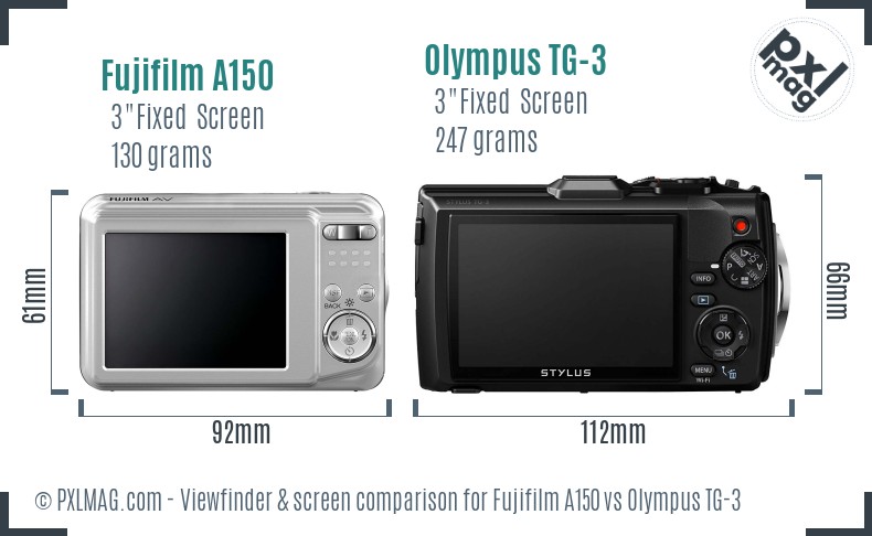 Fujifilm A150 vs Olympus TG-3 Screen and Viewfinder comparison