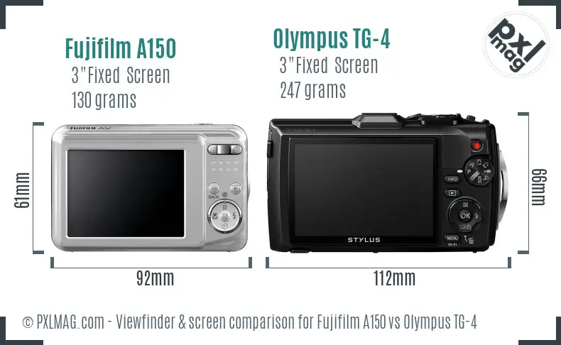 Fujifilm A150 vs Olympus TG-4 Screen and Viewfinder comparison