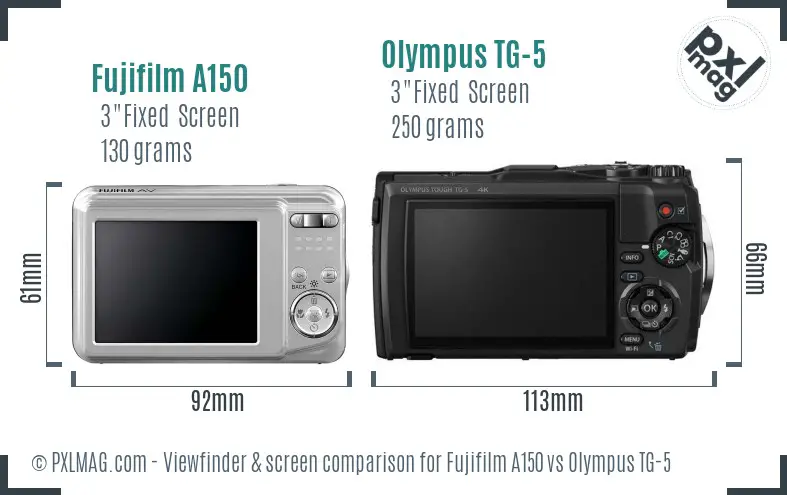 Fujifilm A150 vs Olympus TG-5 Screen and Viewfinder comparison