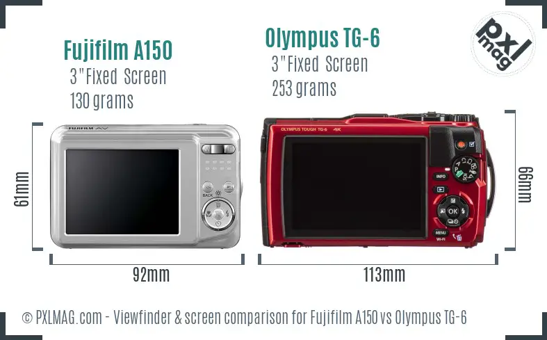 Fujifilm A150 vs Olympus TG-6 Screen and Viewfinder comparison