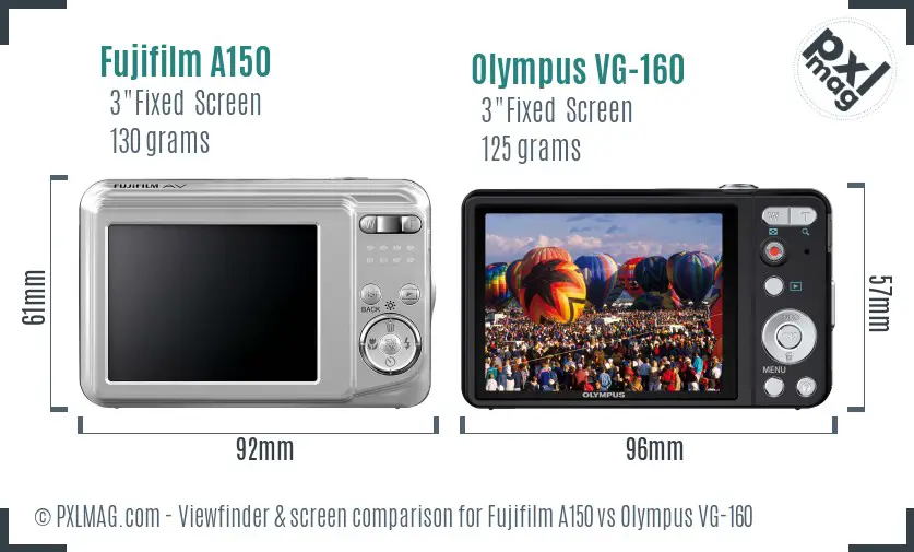 Fujifilm A150 vs Olympus VG-160 Screen and Viewfinder comparison