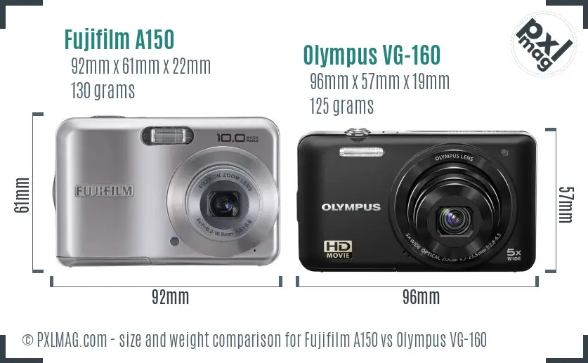 Fujifilm A150 vs Olympus VG-160 size comparison