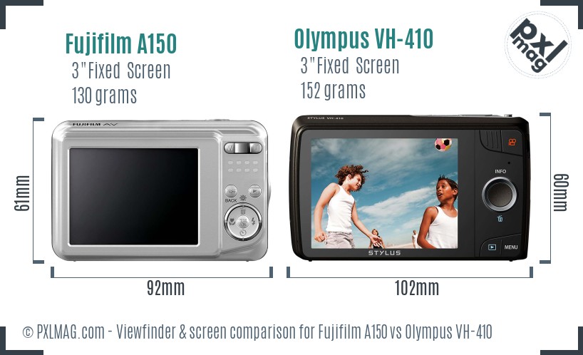 Fujifilm A150 vs Olympus VH-410 Screen and Viewfinder comparison