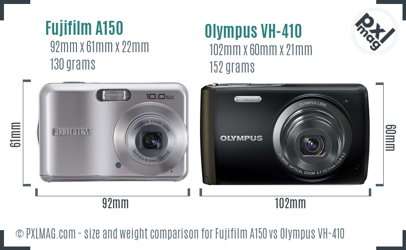 Fujifilm A150 vs Olympus VH-410 size comparison Fujifilm A150 vs Olympus VH-410 size comparison