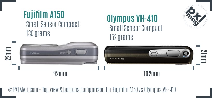 Fujifilm A150 vs Olympus VH-410 top view buttons comparison
