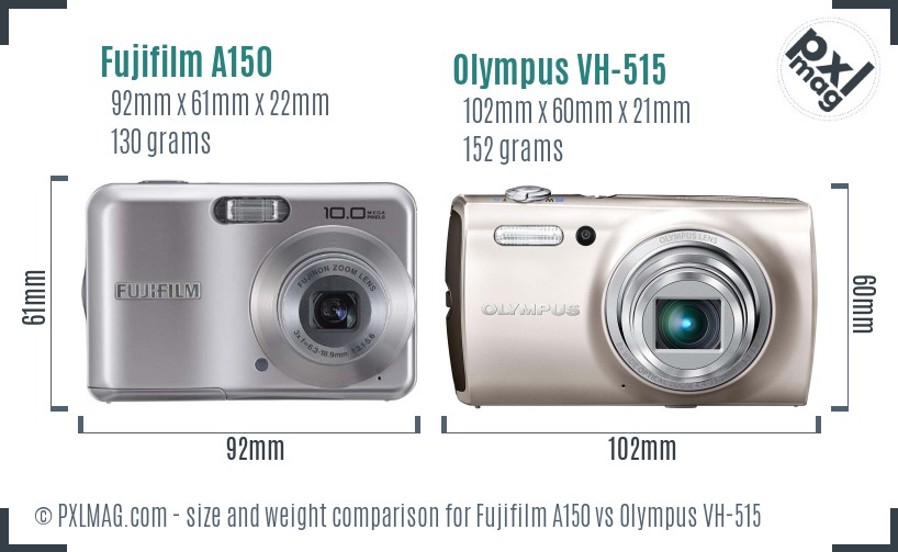 Fujifilm A150 vs Olympus VH-515 size comparison