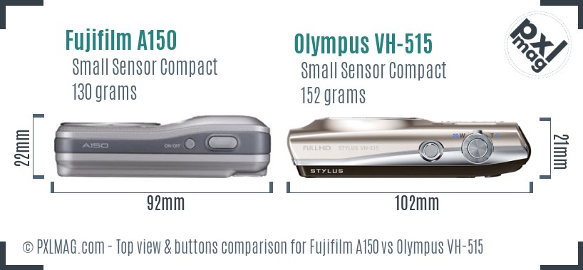 Fujifilm A150 vs Olympus VH-515 top view buttons comparison