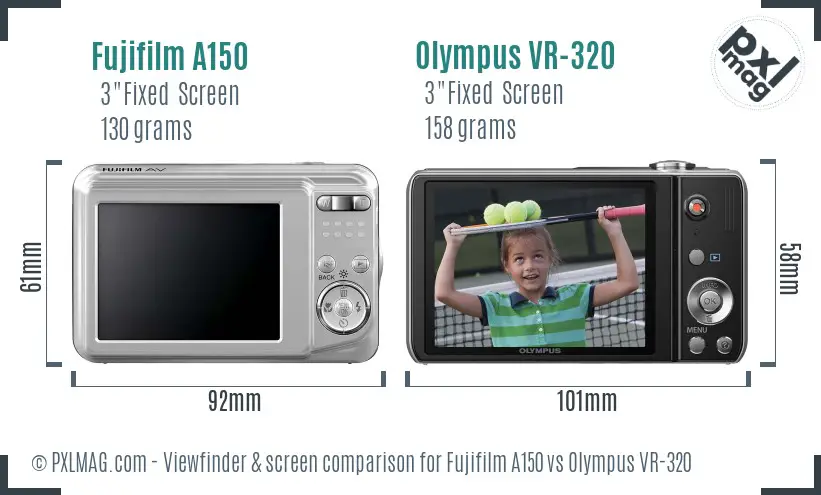 Fujifilm A150 vs Olympus VR-320 Screen and Viewfinder comparison