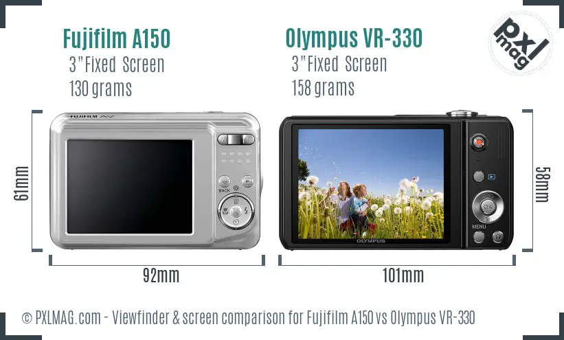 Fujifilm A150 vs Olympus VR-330 Screen and Viewfinder comparison