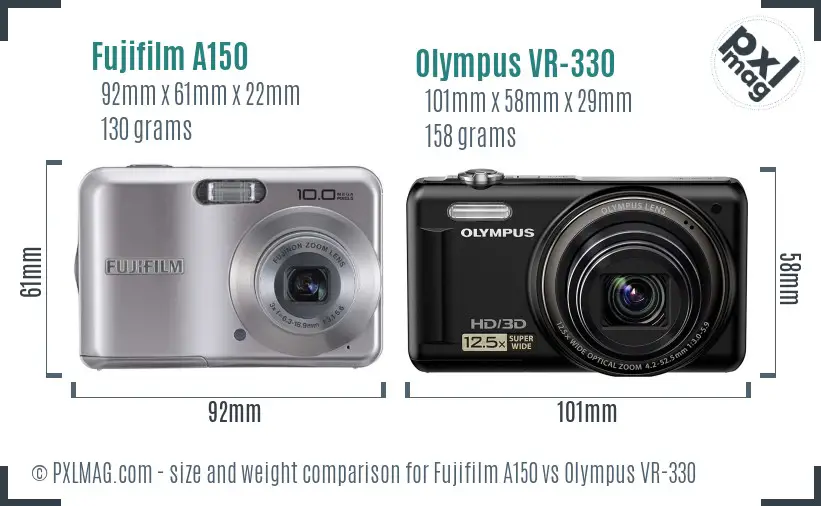 Fujifilm A150 vs Olympus VR-330 size comparison