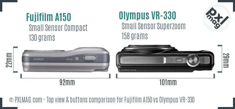 Fujifilm A150 vs Olympus VR-330 top view buttons comparison