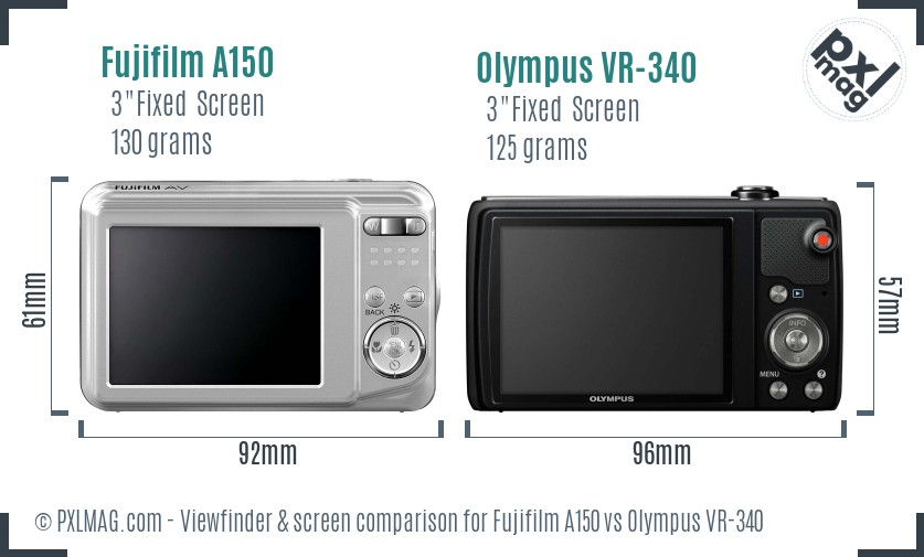 Fujifilm A150 vs Olympus VR-340 Screen and Viewfinder comparison