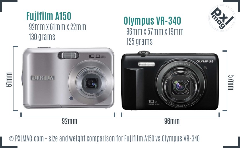 Fujifilm A150 vs Olympus VR-340 size comparison