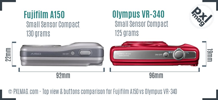 Fujifilm A150 vs Olympus VR-340 top view buttons comparison
