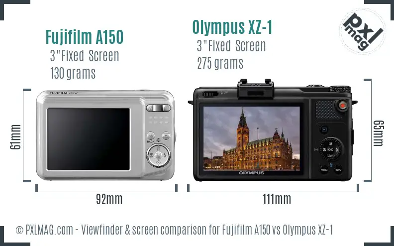 Fujifilm A150 vs Olympus XZ-1 Screen and Viewfinder comparison
