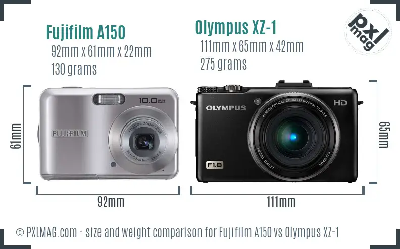 Fujifilm A150 vs Olympus XZ-1 size comparison