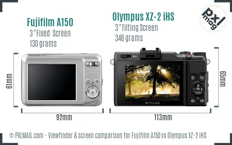 Fujifilm A150 vs Olympus XZ-2 iHS Screen and Viewfinder comparison