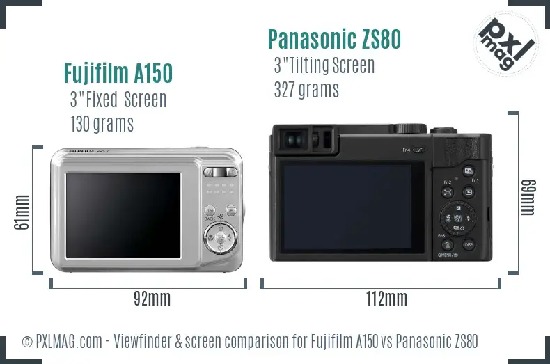 Fujifilm A150 vs Panasonic ZS80 Screen and Viewfinder comparison