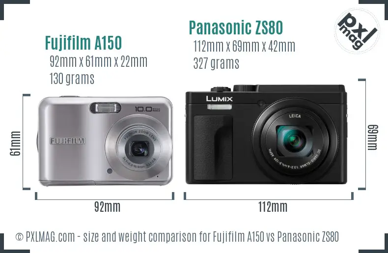 Fujifilm A150 vs Panasonic ZS80 size comparison