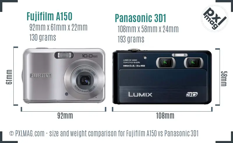 Fujifilm A150 vs Panasonic 3D1 size comparison