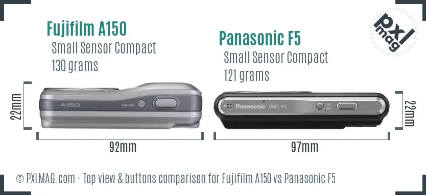 Fujifilm A150 vs Panasonic F5 top view buttons comparison