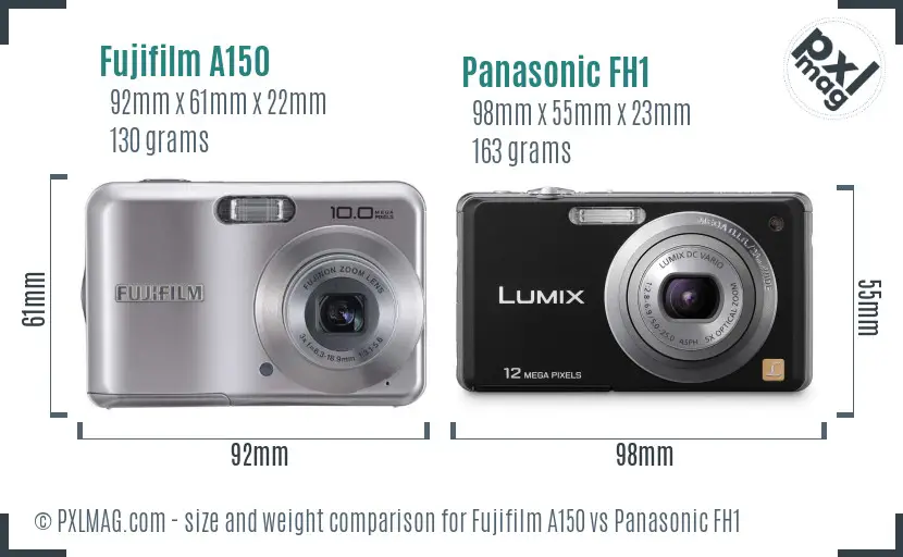 Fujifilm A150 vs Panasonic FH1 size comparison