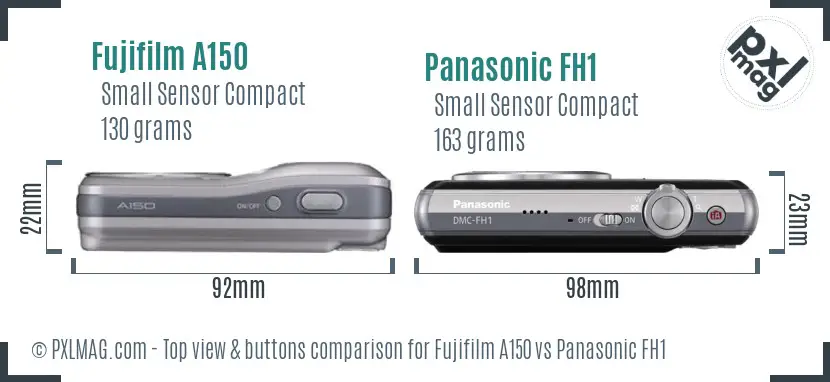 Fujifilm A150 vs Panasonic FH1 top view buttons comparison