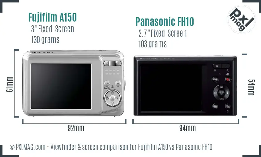 Fujifilm A150 vs Panasonic FH10 Screen and Viewfinder comparison