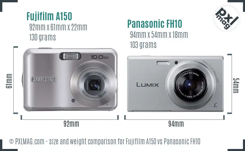 Fujifilm A150 vs Panasonic FH10 size comparison