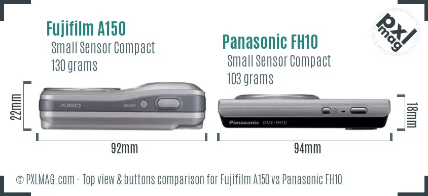 Fujifilm A150 vs Panasonic FH10 top view buttons comparison