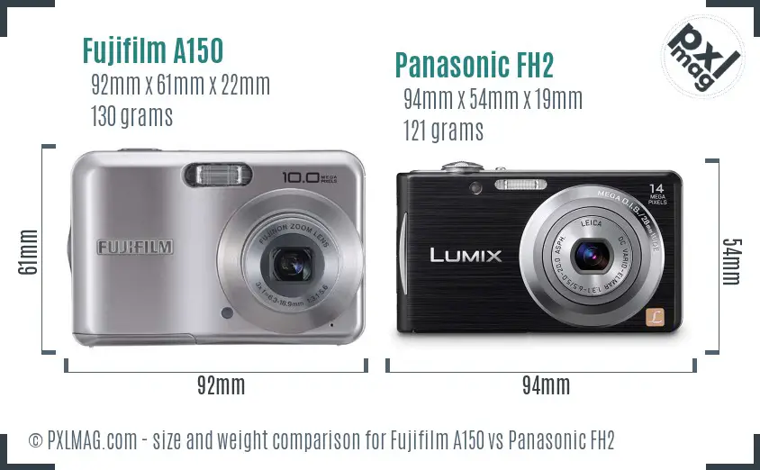 Fujifilm A150 vs Panasonic FH2 size comparison
